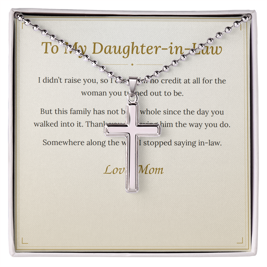 To My Daughter-in-Law necklace with its message card, Said In Gold