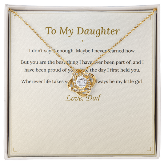 To My Daughter necklace from Dad shown with the printed message card