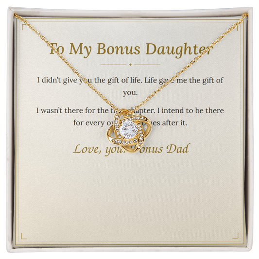 Stepdaughter necklace shown with the printed message card